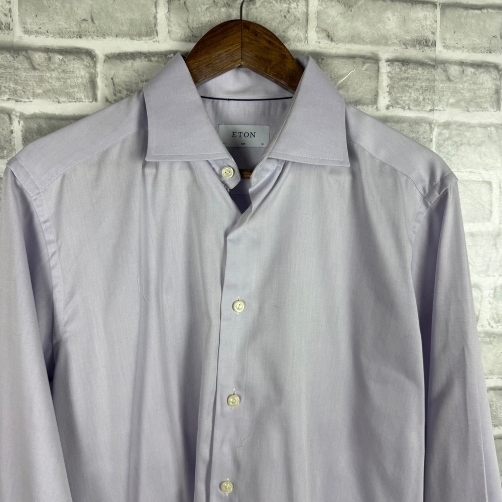 Eton Mens Slim Dress Shirt Light Purple Cotton Twill Spread Collar Size 16 / 41
